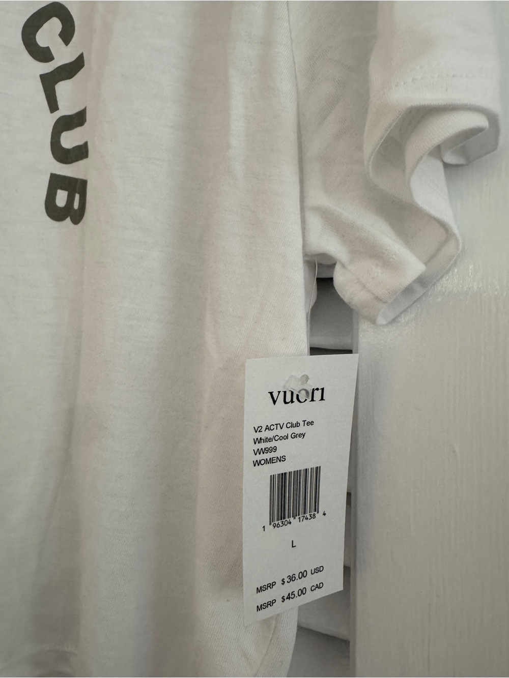 NWT Vuori Active Club Tee, L, White / Cool Grey - Picture 4 of 5